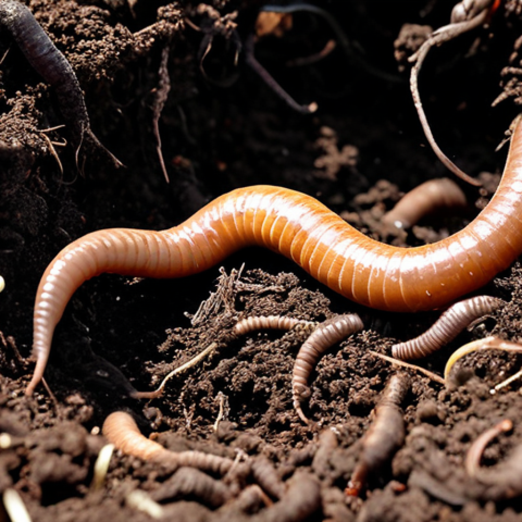 유기농업 생태적 이점 - Soil Health**
"Close-up of healthy soil teeming with earthworms and visible microbial activity, roo...