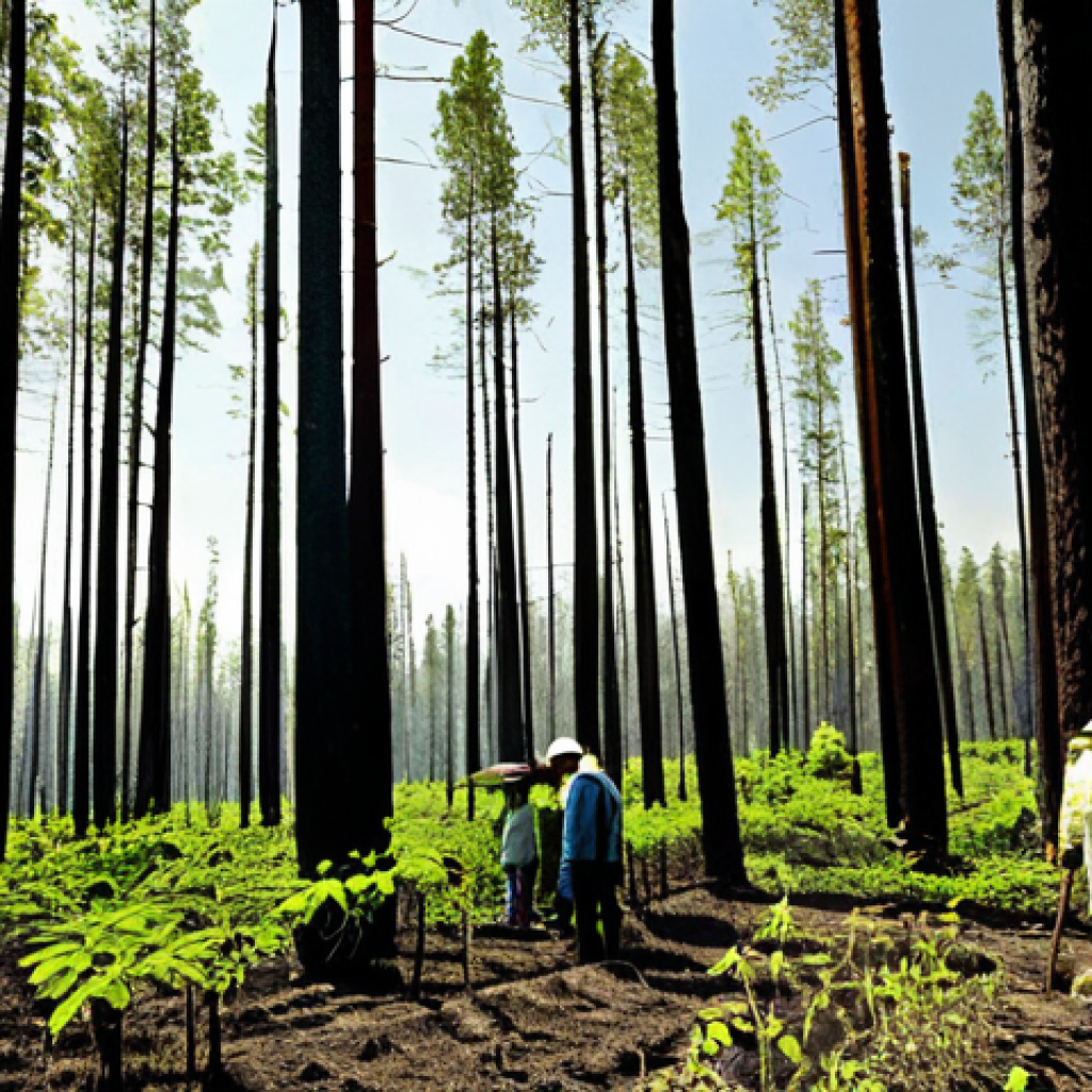 자연재해와 생태 복원 - Reforestation After Disaster**
"A lush forest growing on previously barren land scarred by a natura...