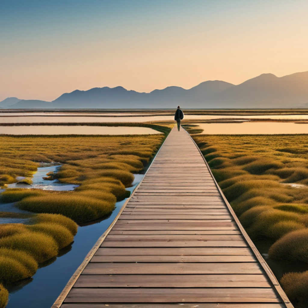 생태관광 개발 - **Prompt 1: Serene Tidal Flat Eco-Healing Garden in Buan**
A wide, tranquil view of the Sura Get...