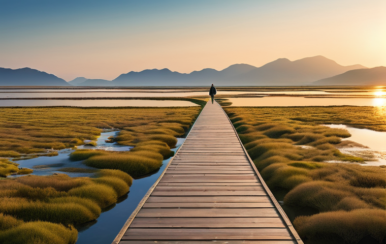 생태관광 개발 - **Prompt 1: Serene Tidal Flat Eco-Healing Garden in Buan**
A wide, tranquil view of the Sura Get...