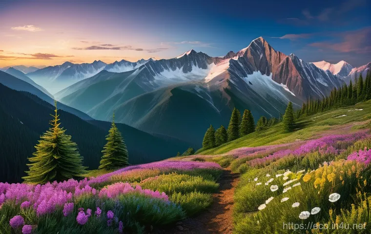 고산 지대 생태 - **Prompt 1: A breathtaking panoramic view of a high-altitude mountain range.** The scene depicts maj...