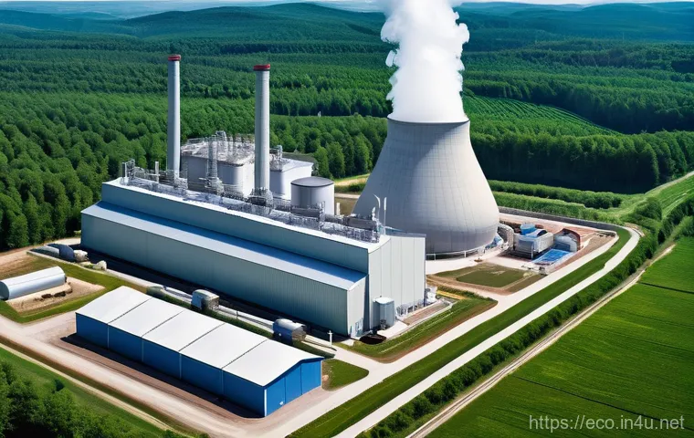 바이오매스 에너지 - A dynamic, futuristic image illustrating the transformation of organic waste into clean energy. On o...