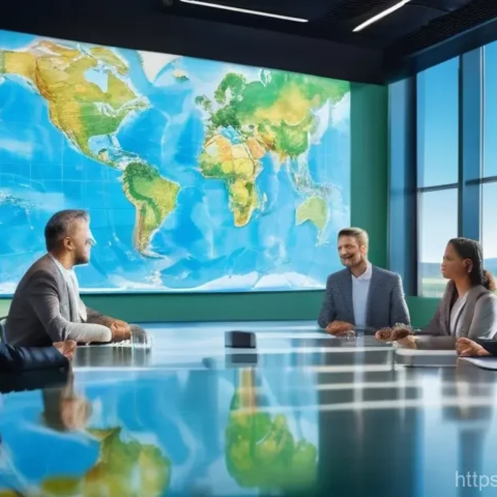 국제 환경 협약 이행 - A diverse group of adults, representing various nationalities and ethnicities, stand in a bright, mo...