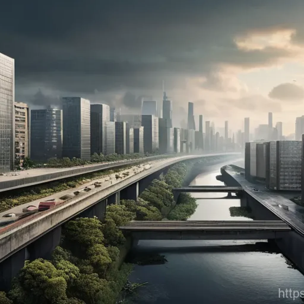 도시화와 생태 변화 - **Prompt 1: The Encroaching Concrete Jungle**
A stark contrast scene depicting a rapidly urbaniz...
