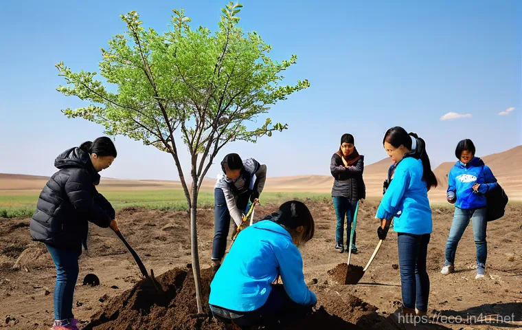 사막화 방지 - **Image Prompt:** A vast, desolate landscape stretching to the horizon under a hazy, yellowish sky. ... 사막화 방지 - **Image Prompt:** A vast, desolate landscape stretching to the horizon under a hazy, yellowish sky. ...