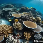 기후 변화와 해양 생물 - **Prompt:** A once vibrant and colorful coral reef is now mostly white and bleached, indicating seve...