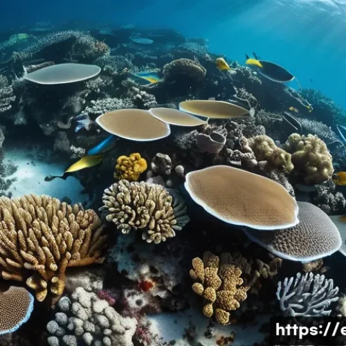 Home 27 기후 변화와 해양 생물 - **Prompt:** A once vibrant and colorful coral reef is now mostly white and bleached, indicating seve...